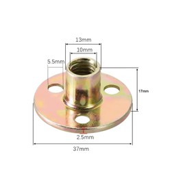 10Pcs M10 Brad Hole Tee Nuts, Carbon Steel T-Nuts, Female Thread Insert Round Base Screw-in Flange Nuts for Fixing Connection Furniture