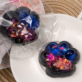 2Pcs Taba Squishy Cat Paw Squeeze Toys, Cute Cat Paw Squishy Toys for Stress Relief, Soft Jelly Kitty Squeeze Fidget Toys, Black Sensory Fidget Decompression Toy for Kids Adults(Starry)