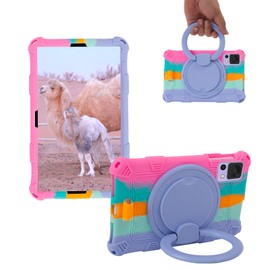 Sfulatdc Silicone Tablet Case for DOOGEE T20 Mini,360 Rotating Kickstand Handle/Shoulder Strap Cute Cover Compatible with ALLDOCUBE iPlay 60 Mini Pro 8.4 Inch Rainbow-Pink