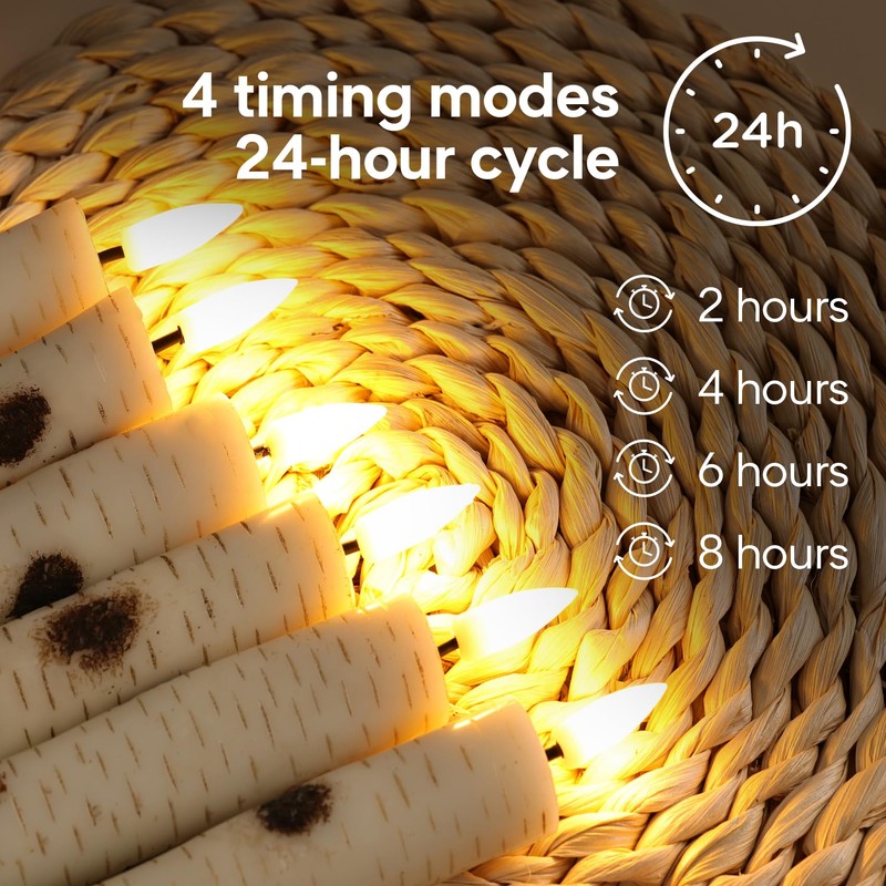 Girimax Birch Bark Flameless Taper Candles with Remote, Flickering Battery