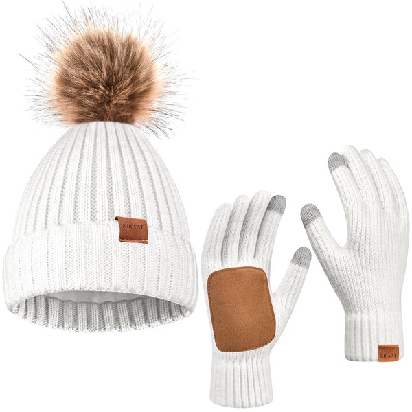 Womens Winter Beanie Hat Fleece Lined with Pom Pom,Warmer Faux