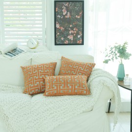 YunJeude Cushion Cover 30x50 Chenille Fabric Geometric Pattern Stylish Soft Scandinavian Cute Sofa Back Cover Decorative Pillowcase Dakimakura Cover Cushion Cover Pillow Case Car Chair Interior Decoration Set of 2 (Orange 2 Piece Set 11.8 x 19.7 inches (