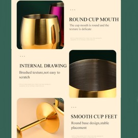 BISDARUN Stainless Steel Wine Glasses Set of 4, 11.8oz Unbreakable Goblet Glass,White Red Wine Metal Drink Champagne Goblet for Outdoor, Travel, Camping, Party,Wedding (Gold)