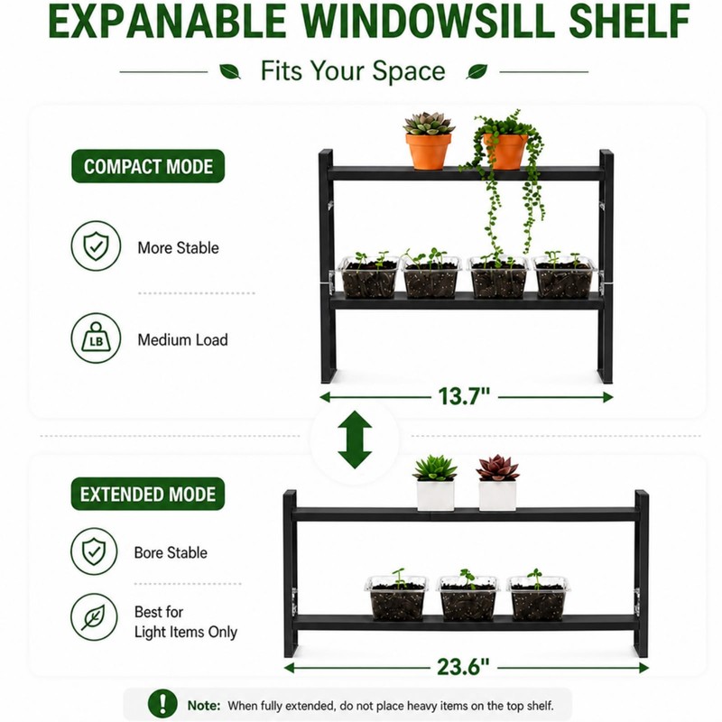 BrightRow 2 Pcs 3.5" W Expandable Window Sill Plant Shelf,