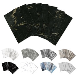URCOLOR 32-Piece Peel and Stick Backsplash Wall Tile, 4"x 8" PVC Glossy Black Gold Marble Stick on Subway Tiles for Kitchen, Bathroom, Laundry Room, Camper, Fireplace