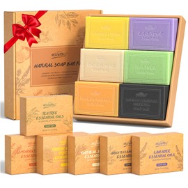 Soap Bar Gift Set Body Wash Soap Bars Bath Soaps For Women & Men Lavender, Tea Tree, Lemongrass Orange, Oatmeal Almond, Green Tea Bamboo Charcoal, Turmeric Vitamin C Kojic Acid 6x3.5oz