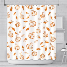 AIBIIN Pumpkin Shower Curtain Yellow Leaves Pumpkins Line Bath Curtain for Bathroom Simplicity Bath Accessories Durable Waterproof Polyester Material with 12 Hooks 180x180cm