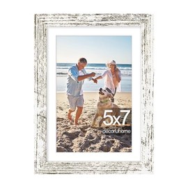 decorUhome 5x7 Picture Frame, Display Photos 4x6 with Mat or 5x7 Unmatted, Engineered Wood Frame with Plexiglass for Wall and Tabletop Display, Distressed White, Set of 1