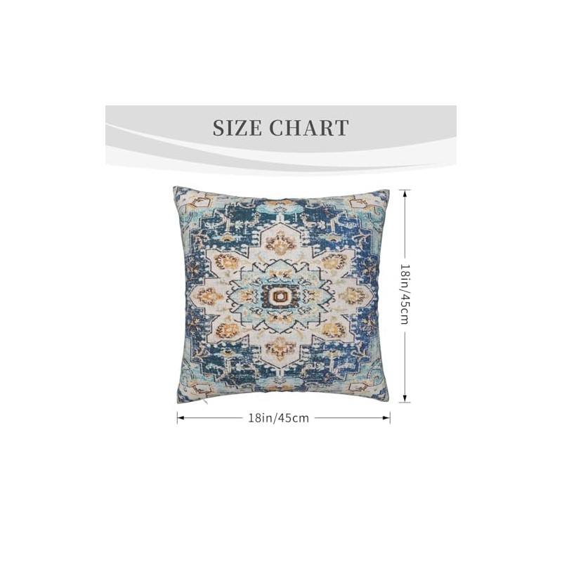 Throw Pillow Cover, Boho Style Ethnic Design Pattern Linen Carpet,