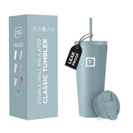 IRON °FLASK Classic Tumbler 2.0-2 Lids (Straw/Flip), Vacuum Insulated Stainless Steel Water Bottle, Double Walled, Drinking cup, Thermo Travel Mug - Elemental Gray, 32 Oz