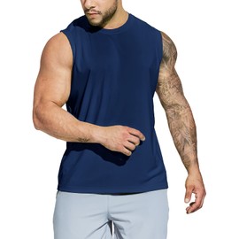 MIER Men's Lightweight UPF 50+ Sleeveless Sun Shirts Quick Dry Hiking Running Tank Tops UV Protection Athletic Workout Muscle Tees Undershirts Navy XL