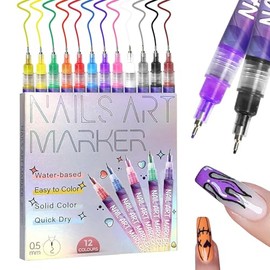 Nail Art Pens Set 12 Colors,Nail Art Markers Polish Pen 0.5mm for 3D Nail Art,Diy Nail Art Tools for Dotting Drawing Painting Point Liner Valentines Day Gifts for Home Salon