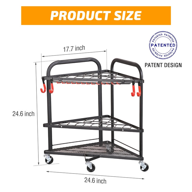 PLKOW Garden Tool Organizer with Wheels and Storage Hooks, Rolling
