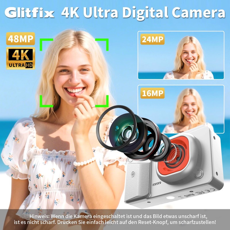 4K Digital Camera, White, Pack of 1