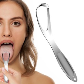 Rabrapador de lengua, raspador de lengua de metal,Herramienta ergonómica de higiene | Forma de la forma del ventilador de lengua con manija ergonómico ancho para uso diario de baño