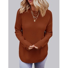 MEROKEETY Women's 2024 Fall Long Sleeve Oversized Crew Neck Solid Color Knit Pullover Sweater Tops, Rust M