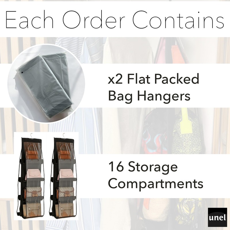 unel Hanging Handbag Storage Organiser (2 Pack), Each Hanger Holds