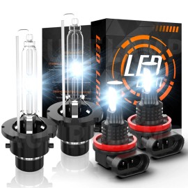 AuureLamp For Infiniti G37 2008-2013 6000K LED/HID Headlight High Low+Fog Light Bulbs Kit