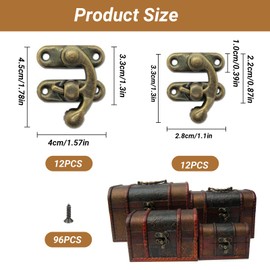 24PCS Vintage Brass Antique’ Lock Latch, 28mm x 40mm Swing Arm Antique Lock Latch, Antique Right Locking Hook Clasp with Screw for Jewellery Boxes, Drawers and Wine Chests (Bronze)