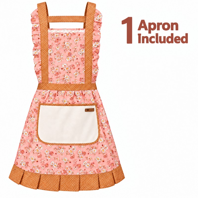 Retro Floral Canvas Apron for Kitchen Cooking – Ruffle Edge