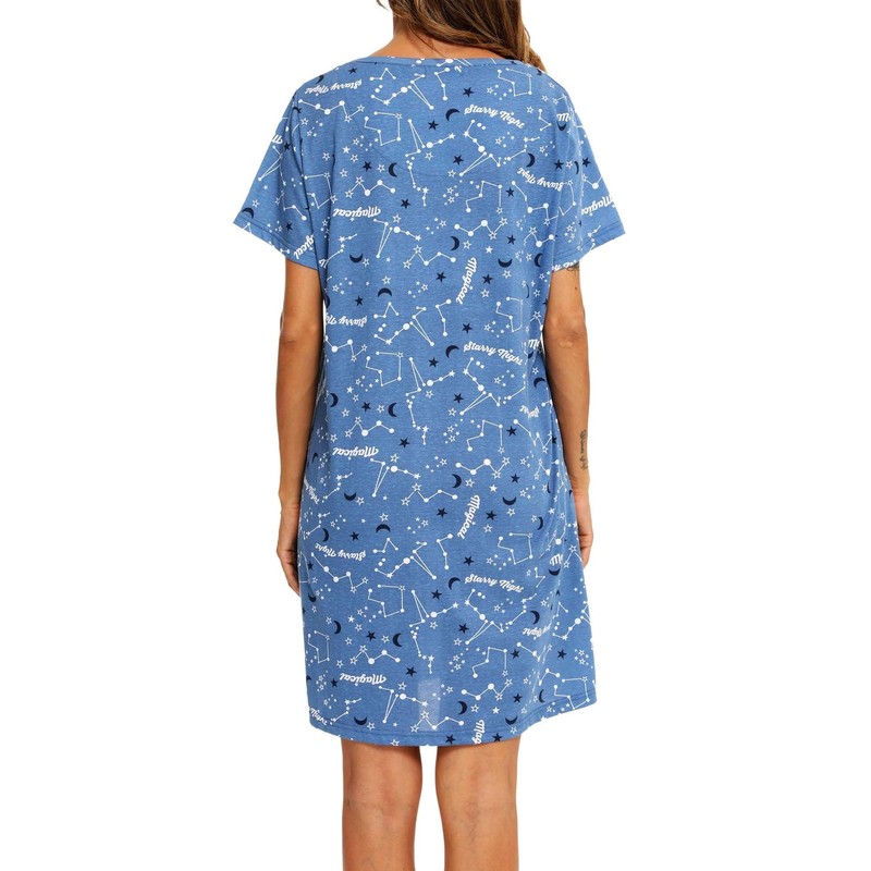 MIA LUCCE Women's Short Sleeve Nightdress with Cute Prints with
