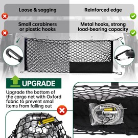 ZAUNFOOY Envelope Style Cargo Net 35.4" x 15.7" Universal Adjustable Elastic Trunk Cargo Storage Organizer Net Compatible for SUV, Jeep, Truck, Storage Nylon Mesh Double Layer with Hooks
