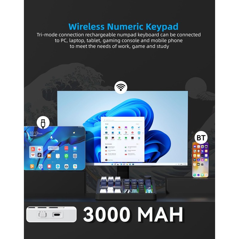 Womier SK30 Mechanical Numpad, Mini Keyboard with Screen & Knob,Black