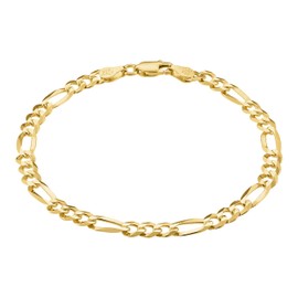 KISPER 18K Gold Over 925 Sterling Silver Italian 5mm Solid Diamond-Cut Figaro Link Chain Bracelet - for Men & Women with Lobster Clasp - Made in Italy (18k Gold, 7 inches (women's average length))