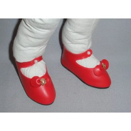 PrillyCharmin 2 pair RED Maryjane SHOES for CLOTH DOLLS 3.5" or 89mm, Red & Rhinestones