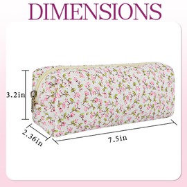 AMZMA Quilted Makeup Brush Bag, Travel Cosmetic Organizer Pouch for Brushes & Essentials, Small Cotton Floral Makeup Bag for Women Girls