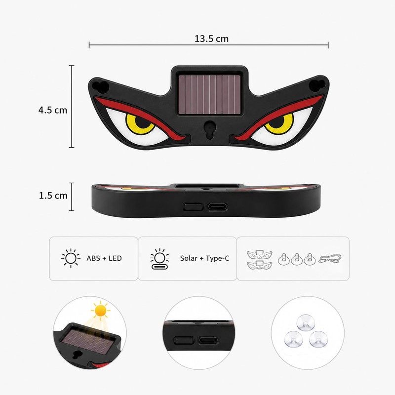 Solar Devil Eyes LED Car Window Light, Wireless No Drill