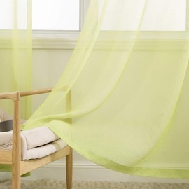 MIULEE Set of 2 Transparent Curtains, Colour Gradient, Voile Sheer Curtains with Eyelets, Decorative Window Curtain for Bedroom and Living Room, 245 cm x 140 cm (H x W), White & Green