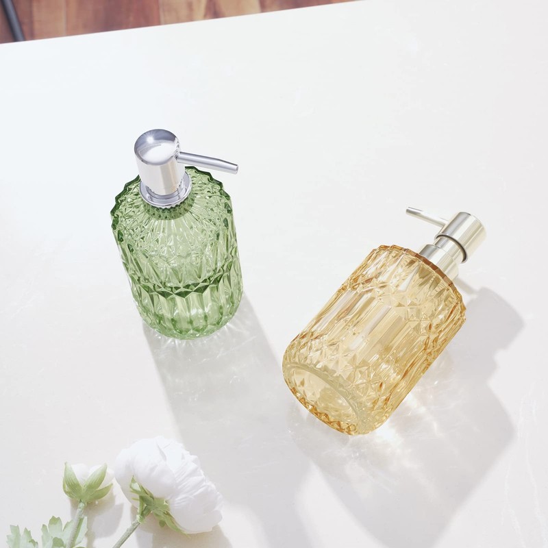 TISUZXCV Diamond Design 12 Oz Purple Glass Soap Dispenser,Refillable Lotion