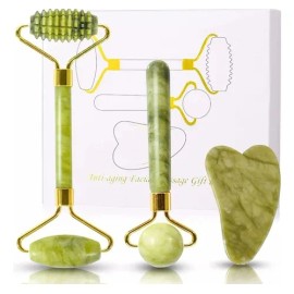 Rodillo De Cuarzo Verde Guasha Belleza Facial Masaje Jade