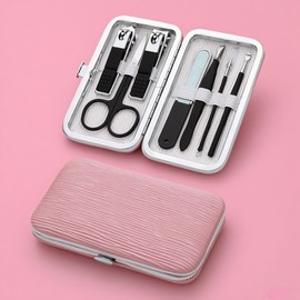7 in 1 Professional Manicure Set - Stainless Steel Nail Care Tools with Pink Leather Travel Case for Home & Travel