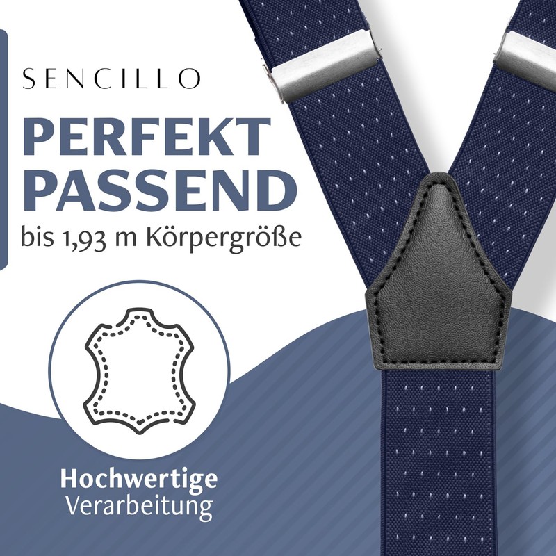 Sencillo Men's Braces with Strong Clips Y Shape, Dark blue