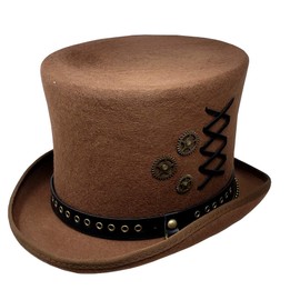 Different Touch 100% Wool Felt Victorian Mad Hatter Steampunk 6" Tall Magic Top Hats (M, Brown)
