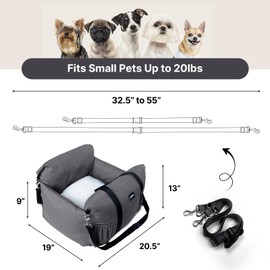 Gulokoka Dog Booster Car Seat for Small Dogs with Heavy Duty Safety Belt and Lock, Waterproof Detachable Dog Travel Bed for Car with Storage Pocket Up to 25lbs, Memory Foam Filling for Max Support