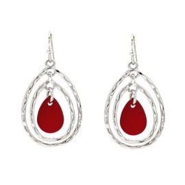 Aenu Big Colorful Shell Beads Earrings for Women Dangling Double Teardrop Beaded Geometric Fashion Jewelry Drop Earrings for Gifts (Red Teardrop)