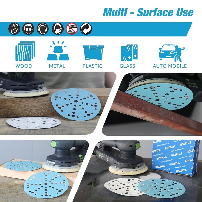 FASTPLUS 150mm Sanding Discs 6 Inch 49 Hole Sanding Discs