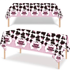 2Pcs Jungle Safari Pink Cow Print Plastic Tablecloths,137*274cm Pink Cow PVC Table Cover for Jungle Birthday Party,Pink Plastic Table Cloth for Kids Adults Jungle Zoo Animals Party Supplies
