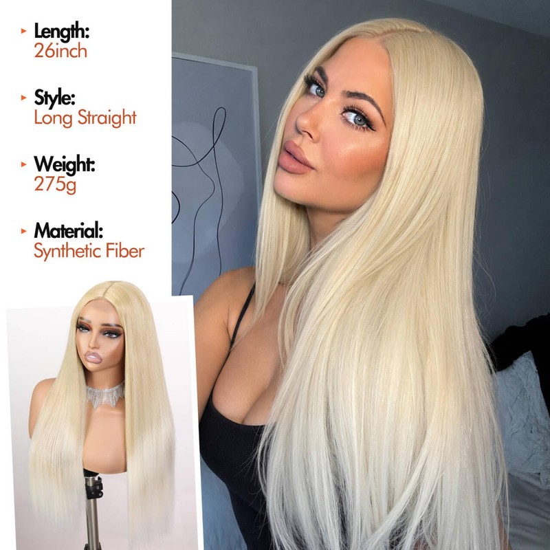 Long Straight Blonde Wig for Women Middle Part Synthetic Wigs