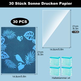 Annickee Pack of 30 Cyanotype Paper Kit, Sun Print Paper, Sun Printing Paper Kit with 4 Clips, Natural Printing Paper, Solar Photo Paper, Sun Art Paper for Children, Adults, DIY for Crafts