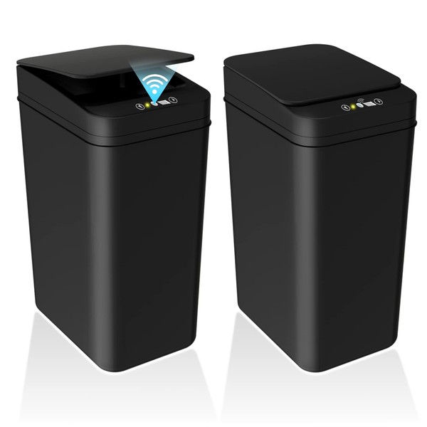 jinligogo 2Pack 2.2 Gallon Bathroom Small Trash Can with Lid Touchless Automatic Garbage Can Slim Waterproof Motion Sensor Smart Trash Bin for Bedroom, Office, Living Room (Black)