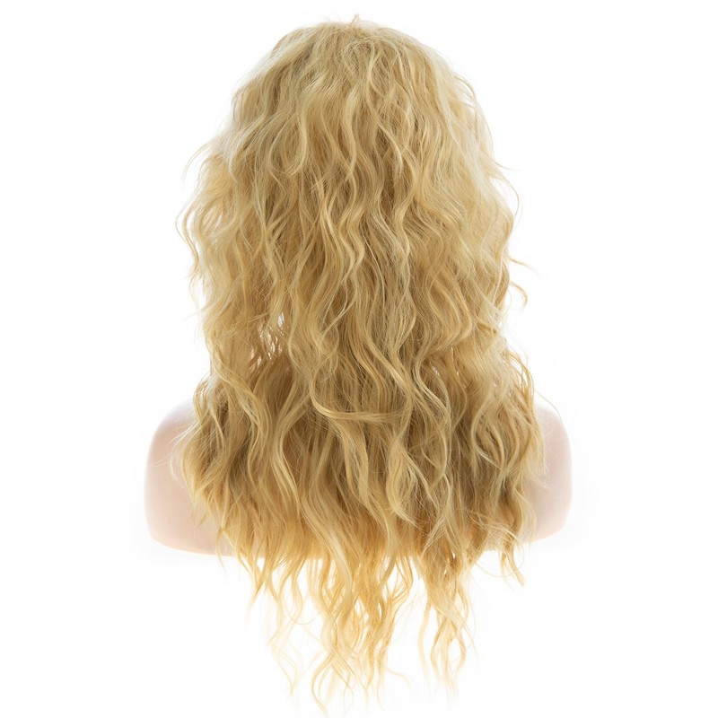 Baruisi Long Curly Wavy Blonde Wig with Bangs Synthetic Heat
