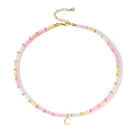 Thaivor Initial Necklaces for Women Natural Seashell Beads Necklaces (C)