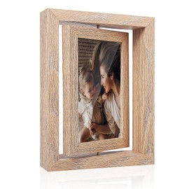 4x6 Rotating Floating Photo Frame - 360° Spinning Wooden Tabletop Display with HD Glass, Double-Sided for Horizontal or Vertical Orientation(Primary Color)