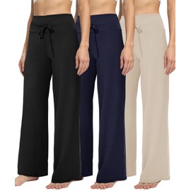 3 Pack Women Lounge Pants - Wide Leg Yoga Pants High Waisted Comfy Plaid Casual Loose Pajama Bottoms