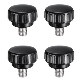 uxcell 4pcs Knurled Clamping Knobs M8 x 10mm Metric 304 Stainless Steel Male Thread Thumb Screw on Type 25mm Plastic Round Head Threaded Hand Bolt Stud Knobs Black
