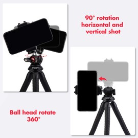Fotopro Flexible Tripod with Extension Ball Head and Cold Shoe Mount, Camera & Phone Tripod, Vertical & Horizontal Rotation, Supports Up to 1.2kg, Black